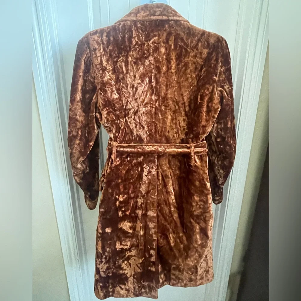 Vintage 70's Crushed Velvet Unisex Mod Midi Coat by Vibes, Campus, Size 42 - Picture 7 of 13